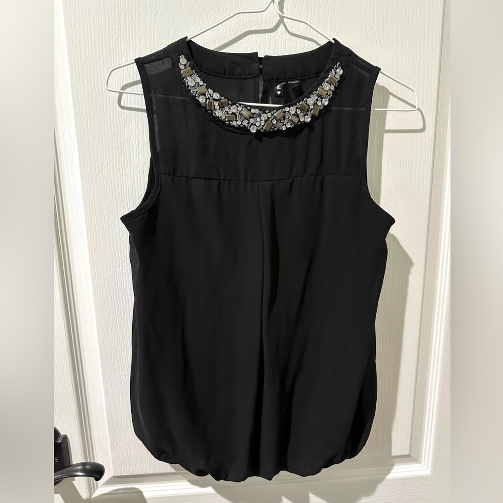Heart Soul Black Sleeveless Top with Jeweled Neckline Sz S
